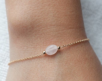 18k Gold Plated Rose Quartz Bracelet - Natural Stone Gold Plated Bracelet