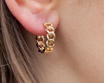 16k gold plated chain link hoop earrings