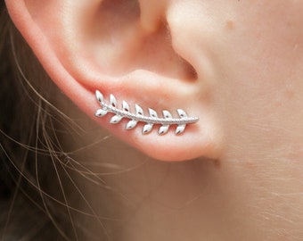 Silver laurel leaf earrings