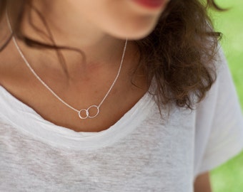 Two Entwined Tiny Circles necklace in Sterling Silver or Gold Fill