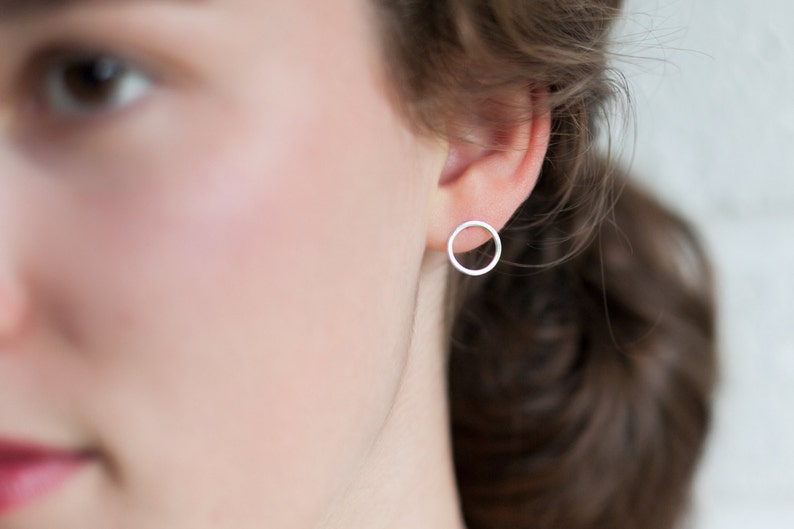 Simple Delicate Ring Circle Stud Post Earrings in Silver or Gold Fill image 4