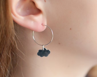 Large hoop earrings with clouds in Sterling Silver or Gold Fill