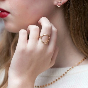 Simple Delicate Ring Circle Stud Post Earrings in Silver or Gold Fill image 7
