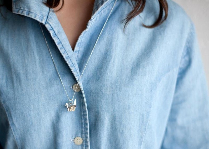 origami Swan necklace Necklace Swan origami silver necklace silver origami crane