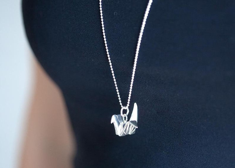 origami Swan necklace Necklace Swan origami silver necklace silver origami crane