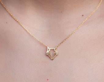 Delicate Origami Fox Necklace, Fox necklace , tiny fox necklace,  Layering necklace, Fox Geometric Necklace