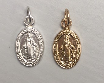 Virgin Mary Pendant, Gold Miraculous Medal, Miraculous Medal Pendant, Miraculous Medal in Sterling Silver or 16k gold filled