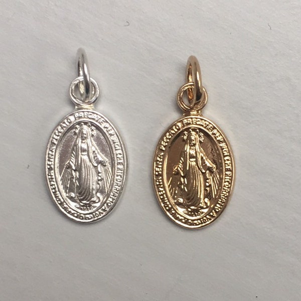 Medalla Virgen María bañada en plata u oro amarillo - Colgante Virgen María - Medalla Virgen María Milagrosa