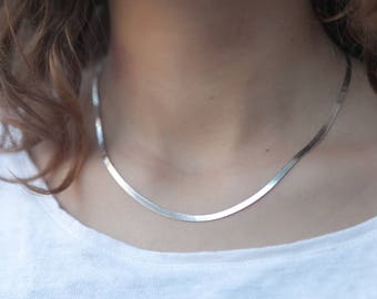 Schlangenketten-Halsband, flach aus Silber