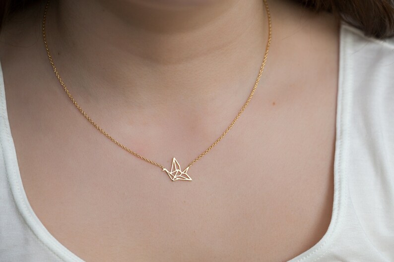 Origami Crane Necklace Gold Fill or Silver
