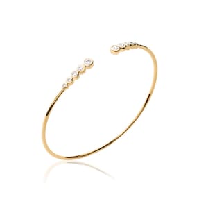10 Stones Open Cuff Bracelet - Cz bangle rose gold fill or sterling silver - Zirkonia bangle
