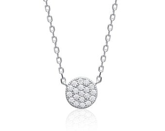 Pave disc necklace. Silver disc necklace. CZ disc necklace. Pave zircon silver disc necklace. Disc necklace. Elegant necklace.