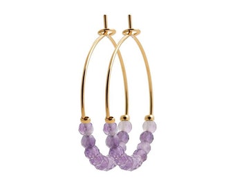 Creoles gold plated amethyst natural stone