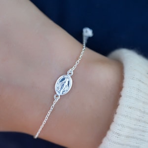 Pulsera de medalla de la Virgen María en plata real o chapada en oro, pulsera de medalla de plata milagrosa, pulsera de la suerte