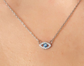 Collier oeil bleu en argent - Collier porte-bonheur