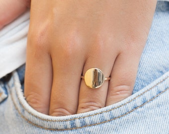 16k Gold Filled Disc Ring - Disk Ring - Round Ring - Disc Ring Women - Large Statement Ring - Unique Geometric Ring