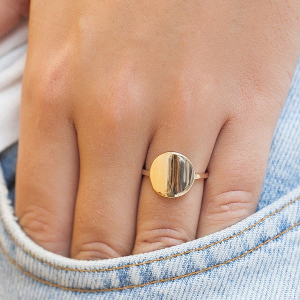 16k Gold Filled Disc Ring - Disk Ring - Round Ring - Disc Ring Women - Large Statement Ring - Unique Geometric Ring