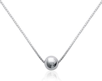 Minimalist One Bead Necklace Sterling Silver,  simple silver necklace,  dainty silver necklace,