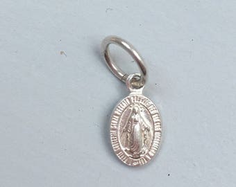 Virgin Mary Charm, Tiny Gold Miraculous Medal, Miraculous Medal Charm, Miraculous Medal in Sterling Silver or 16k gold filled