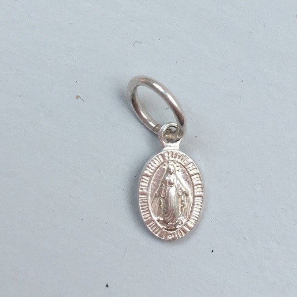 Virgin Mary Charm, Tiny Gold Miraculous Medal, Miraculous Medal Charm, Miraculous Medal in Sterling Silver or 16k gold filled