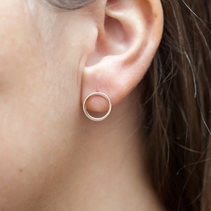 Simple Delicate Ring Circle Stud Post Earrings in Silver or Gold Fill image 2