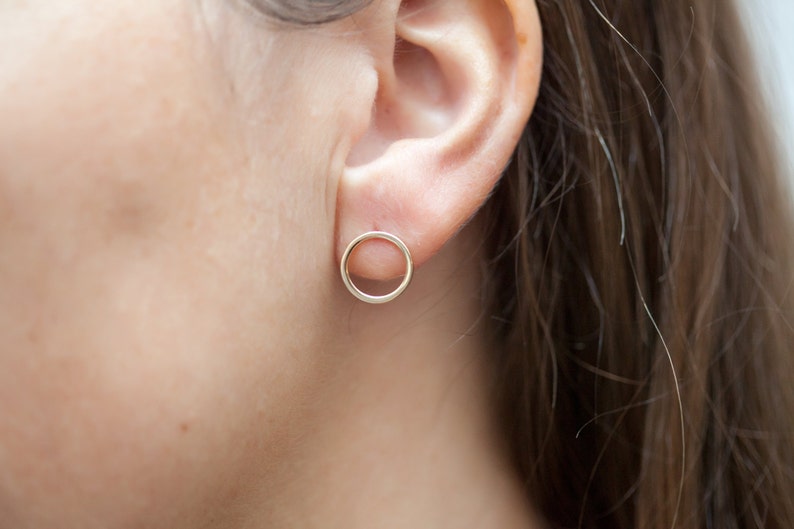 Simple Delicate Ring Circle Stud Post Earrings in Silver or Gold Fill image 2