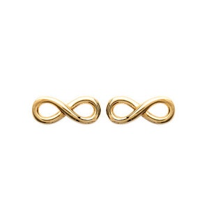 Peut inclure: Une paire de boucles d'oreilles en forme d'infini en or. Les boucles d'oreilles sont petites et délicates.