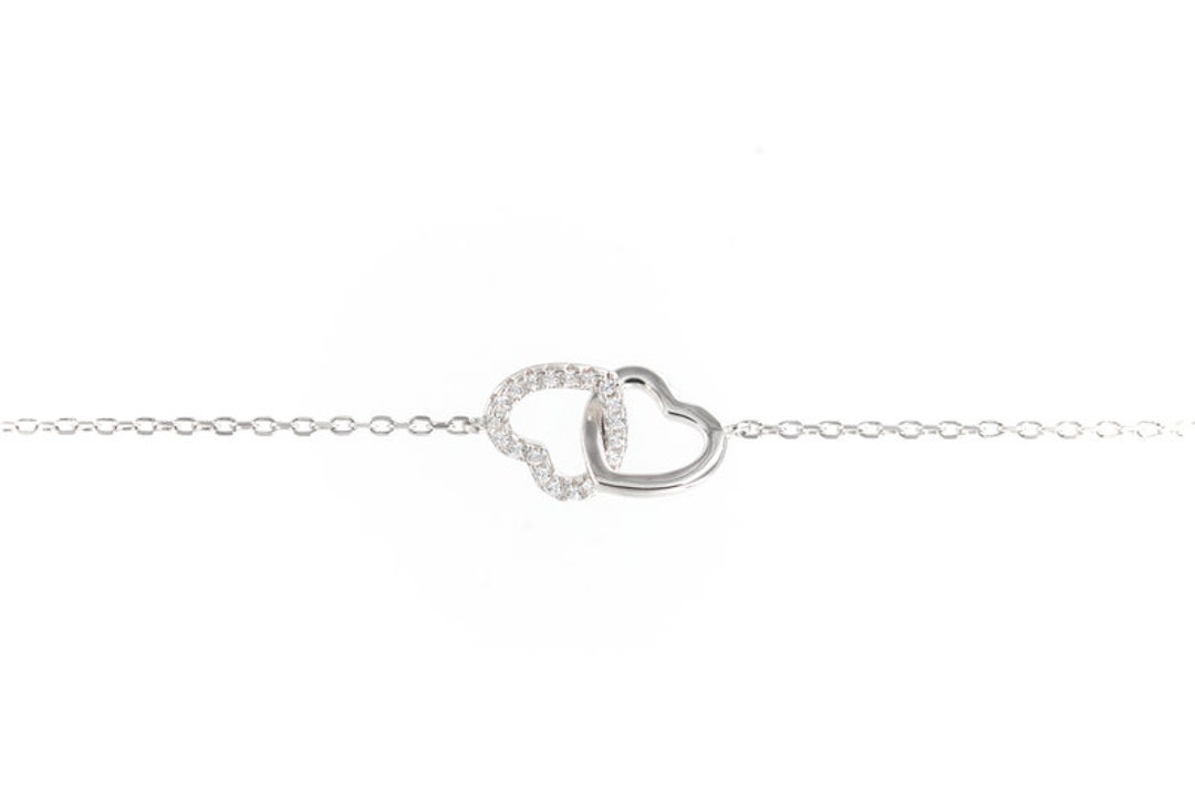 925 Sterling Silver Double Heart Bracelet With Zircon