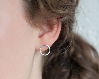 Simple Delicate Ring Circle Stud Post Earrings in Silver or Gold Fill