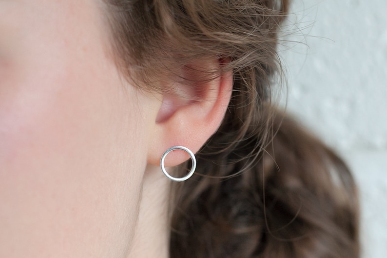 Simple Delicate Ring Circle Stud Post Earrings in Silver or Gold Fill image 1