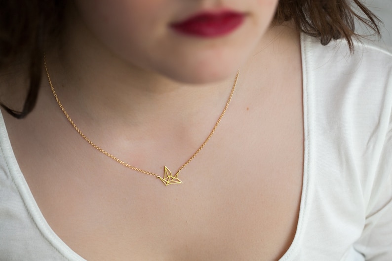 Origami Crane Necklace Gold Fill or Silver