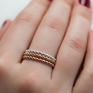 3 Beaded Rings - 3 Stacking Rings - 3 Dotted silver rings - Sterling Silver, Yellow gold and Pink Gold Fill