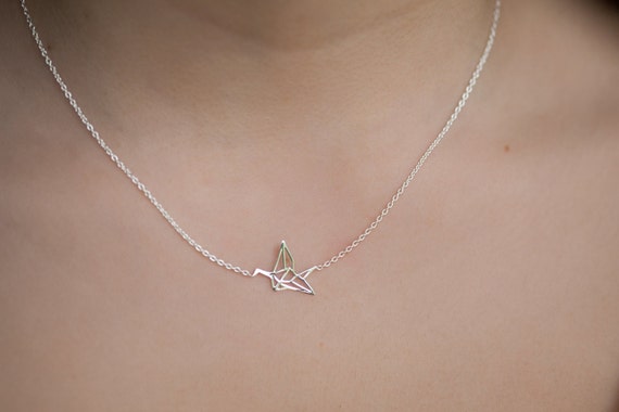 Collier grue origami plaqué or ou en argent