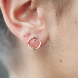 Simple Delicate Ring Circle Stud Post Earrings in Silver or Gold Fill image 6