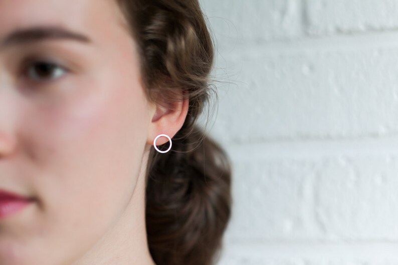 Simple Delicate Ring Circle Stud Post Earrings in Silver or Gold Fill image 5