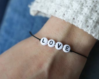 Customizable bracelet white beads on cotton thread
