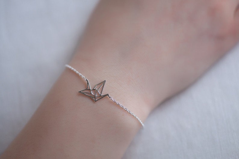 Pulsera de grulla de origami chapada en oro o plata Argent Silver