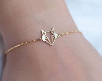 Delicate Origami Fox Bracelet, Fox Bracelet, tiny fox Bracelet,  Layering Bracelet, Fox Geometric Bracelet