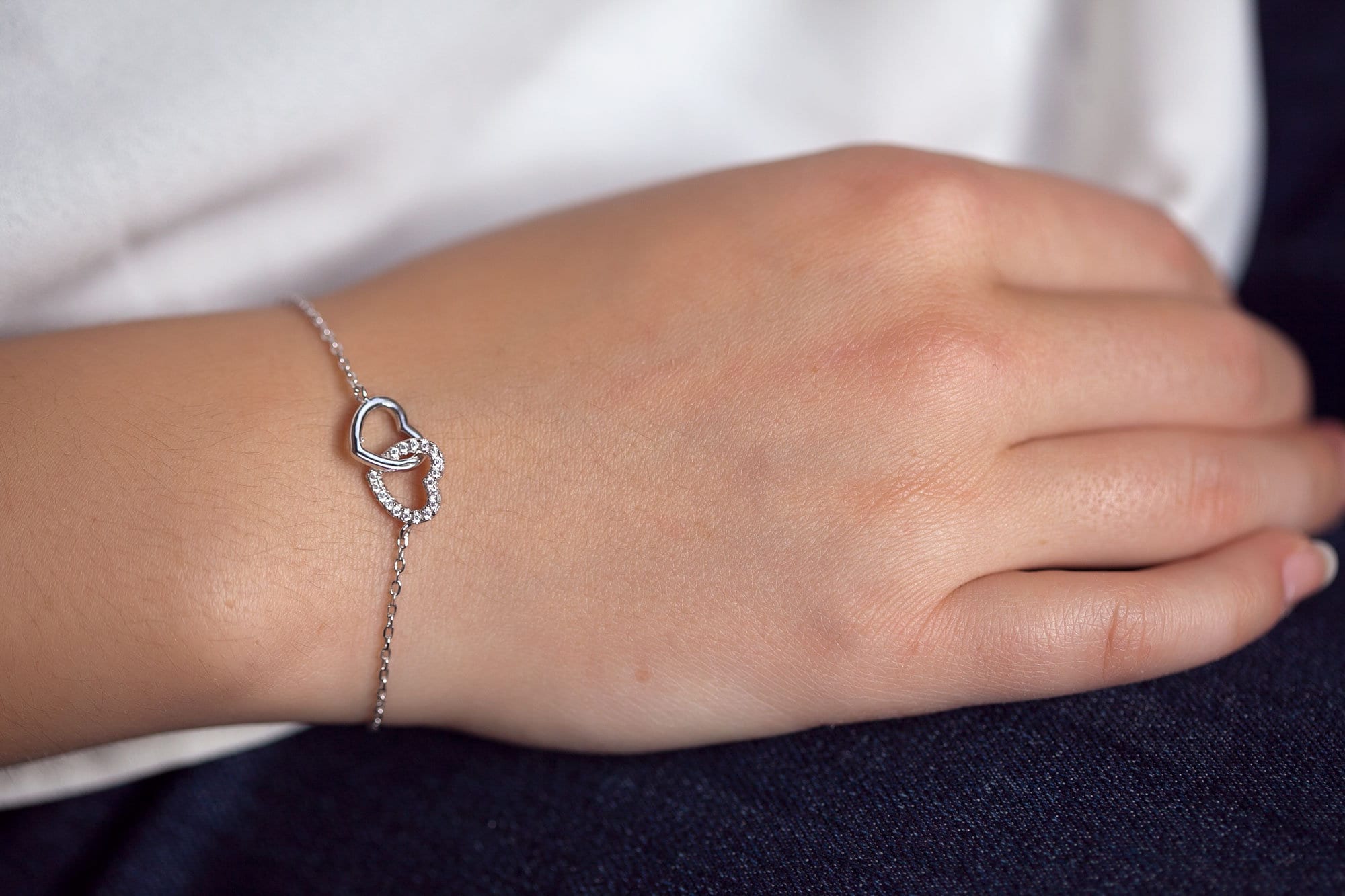 925 Sterling Silver Double Heart Bracelet With Zircon