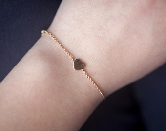 Simple Heart Bracelet- On 16K Gold Filled or Silver Chain - Beautiful Bracelet with heart