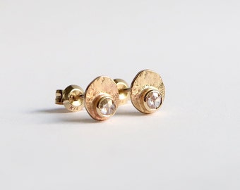 Rose Cut Diamond Studs, Bezel Set Diamond Studs, 14K Yellow Gold Studs, Diamond Studs