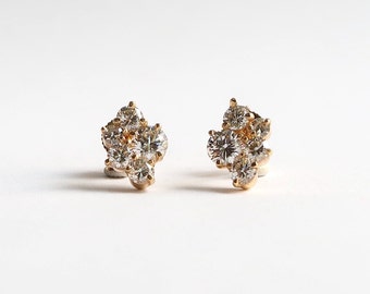 Diamond Cluster Studs, Diamond Gold Studs, Diamond Earrings