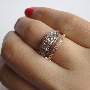 Banda de oro amarillo de 14 quilates con diamantes, anillo de compromiso, alianza de boda, anillo de apilamiento, oro amarillo de 14 quilates imagen 4