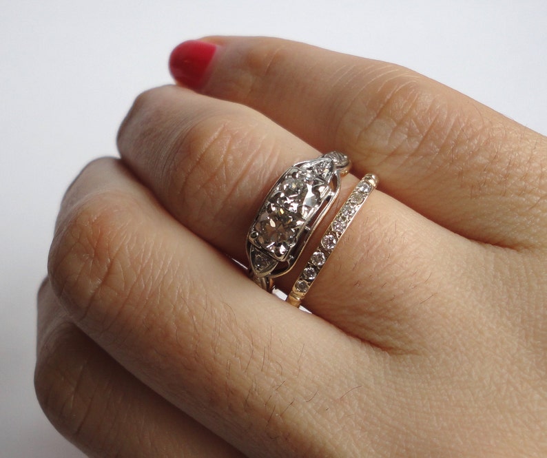 Banda de oro amarillo de 14 quilates con diamantes, anillo de compromiso, alianza de boda, anillo de apilamiento, oro amarillo de 14 quilates imagen 4