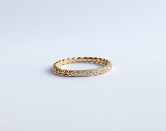 Diamond 14K Yellow Gold Band, Engagement Ring, Wedding Band, Stacking Ring, 14K Yellow Gold