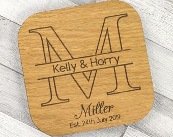 Personalised Mr /& Mrs Wooden Coaster Set New Home Wedding Valentine/'s Gift