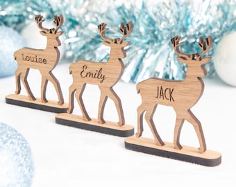 Wooden Reindeer PERSONALISED Place Names, Personalized Christmas Table Decorations, Luxury Stag Decorations, Rudolph The Red Nosed Reindeer