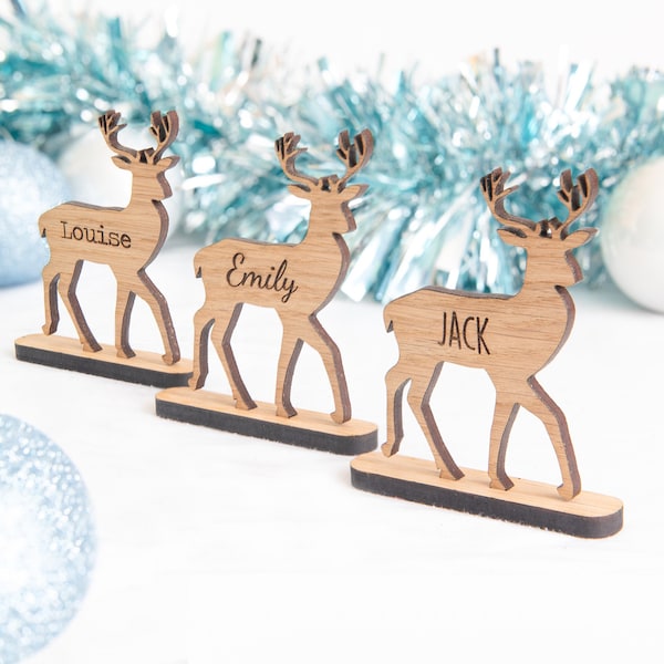 Wooden Reindeer PERSONALISED Place Names, Personalized Christmas Table Decorations, Luxury Stag Decorations, Rudolph The Red Nosed Reindeer