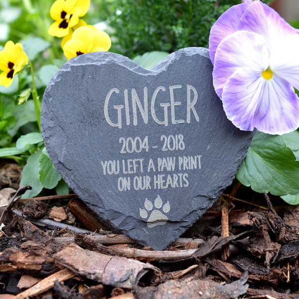 Memorial Plaque For Pet Cat - Personalised Cats Grave Stone Personalized Heart Slate Marker