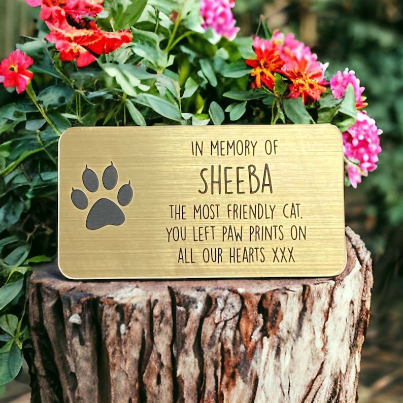 Cat Memorial Metal Plaque in Gold Brass Silver Copper - Made From Flexible Compound Material